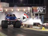 Monster Truck Bigfoot Vs Jet Car Compete In A Drag Race