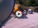 Overloaded Truck Makes A Pancake Out Of Parked Cars - Video