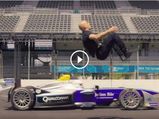 Stuntman Damien Walters Performs A Backflip Over Formula E Car Blindfolded!