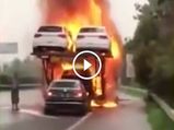 Shocking: Watch A Heroic Driver Save A New Car From Burning Transporter