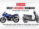 Welcome To 2017: Great Exchange Dhamaka Free Benefits Upto Rs 8000 on Every Bike