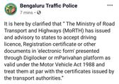 Insurance & Other Documents On Digilocker Are Valid: Bangalore Traffic Police