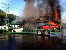 Truck Full Of Supercars Catch Fire In Thailand