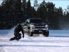 Stuntrider Almost Gets Run Over By Monster Truck