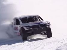 Truck Drifting On Snow As Well As On Dirt
