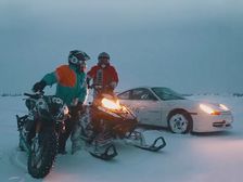 Rally Car Vs Motorcycle Vs Snowmobile Competing In Finland