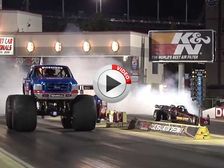 Monster Truck Bigfoot Vs Jet Car Compete In A Drag Race