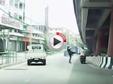 Police Officer Kicks Motorcyclist Attempting To Flee Away