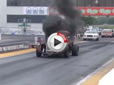 Heavy Smoking Diesel Rat Rod Blasts About The Drag Strip - Video