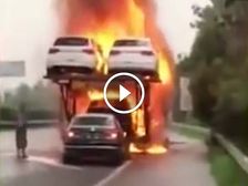 Shocking: Watch A Heroic Driver Save A New Car From Burning Transporter