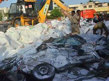 Maruti Swift Crushed Beyond Recognition In A Freak Accident [In Pictures]
