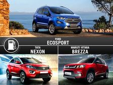 Ford EcoSport Facelift Vs Maruti Brezza Vs Tata Nexon Mileage Comparison