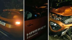 നിയന്ത്രണം വിട്ട ഹാരിയര്‍ മരത്തിൽ ഇടിച്ചുകയറി, മുന്‍ഭാഗം തരിപ്പണം — വീഡിയോ