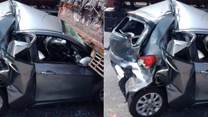 സാന്‍ഡ്‌വിച്ച് പരുവത്തിലായ കാര്‍; പോറല്‍ പോലുമേല്‍ക്കാതെ രക്ഷപ്പെട്ട് ഡ്രൈവര്‍; ടാറ്റ ഡാ...