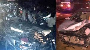 போதையில் கார் ஓட்டிய டிரைவர்; அப்பளமாக நொறுங்கிய டவேரா; 9 பேர் உடல் நசுங்கி பலியான பரிதாபம்