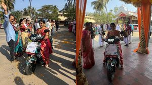 கல்யாணத்துக்கு புதுமண பெண் இப்படி வருவாங்கனு யாரும் எதிர்பார்க்கல!! வைரல் வீடியோ!