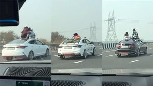 ఫోటోల కోసం కొత్త జంట విన్యాసాలు.. హైవేపై కదులుతున్న కారులో..