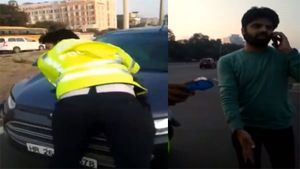 सिग्नल पर रोका तो ट्रैफिक कॉन्स्टेबल पर चढ़ाई गाड़ी - वीडियो