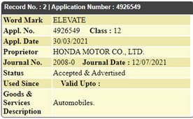 होंडा ने नए ‘एलिवेट’ नाम को भारत में कराया ट्रेडमार्क, हो सकती है नई 7-सीटर एसयूवी