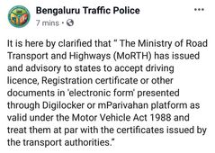 Insurance & Other Documents On Digilocker Are Valid: Bangalore Traffic Police