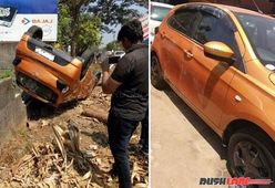 ಭೀಕರ ಅಪಘಾತ- ಟಾಟಾ ಟಿಯಾಗೋ ಕಾರಿದಲ್ಲಿದ್ದ ಎಲ್ಲರೂ ಸೇಫ್..!!