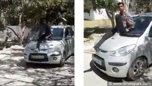 ಕಾರಿನ ಬ್ಯಾನೆಟ್ ಕುಳಿತು ಜಾಲಿ ರೈಡ್- ವೈರಲ್ ಆದ ಬೆಂಗಳೂರು ಯುವಕನ ಅತಿರೇಕದ ವಿಡಿಯೋ..!!