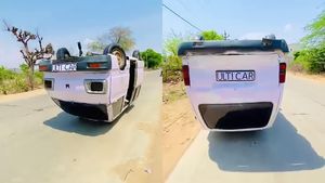 ఇదేం క్రియేటివిటీ రాజా!.. కారు మొత్తం ఉల్టా చేశాడు.. చక్రాలు పైకి, టాప్ కిందకు తెచ్చి నడిపిస్తున్నాడు!