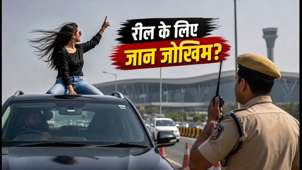 रील के चक्कर में मौत को दावत: हैदराबाद में चलती कार की छत पर बैठी महिला, पुलिस ने दर्ज किया केस