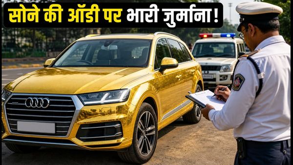 सोने जैसी चमकती ऑडी Q7 पर पुलिस का एक्शन: 40 हजार का चालान और कई नियम टूटे