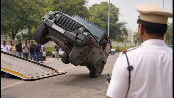 दशहरा मैदान में थार से स्टंटबाजी: पुलिस ने गाड़ी की सीज, भरना पड़ा 22,500 का भारी जुर्माना