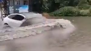 Tesla Model 3 Swimming Like Fish: सड़क पर भरा पानी तो तैरने लगी टेस्ला कार, देखें वीडियो