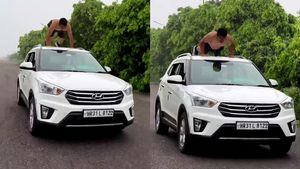 ड्राइविंग सीट से निकलकर चलती Hyundai Creta की छत पर पुशअप करने लगा शख्स, वीडियो देख रह जाएंगे दंग! 