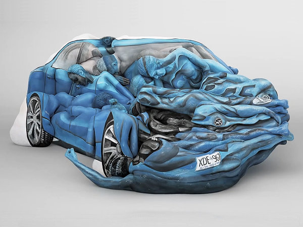 Body Crash Painted People Car Crash Sculpture Promotes Safe Driving