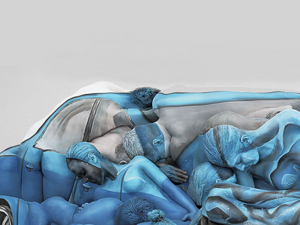 Body Crash Painted People Car Crash Sculpture Promotes Safe Driving