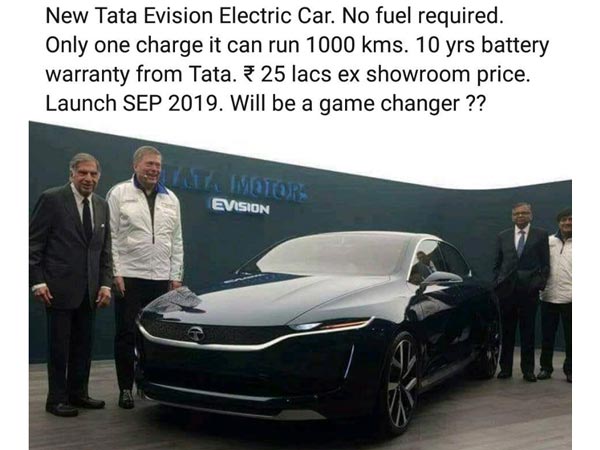 टाटा ईविजन इलेक्ट्रिक फेक न्यूज: व्हाट्सएप्प व फेसबुक झूठ, जानिये सच