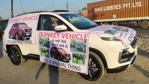 एमजी हेक्टर के ग्राहक ने कार में बंधवाया गधा, कहा यह कार इंसानों के लायक नहीं एमजी हेक्टर के ग्राहक ने कार में बंधवाया गधा, कहा यह कार इंसानों के लायक नहीं