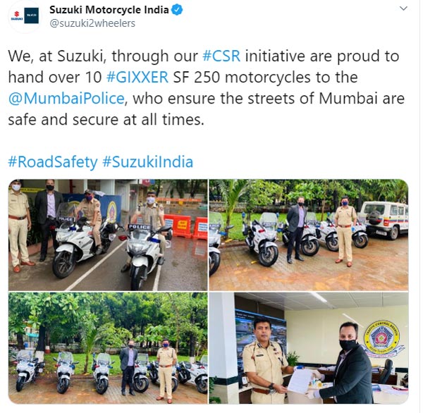 Mumbai Police Gets 10 Suzuki Gixxer: मुंबई पुलिस के बेड़े में शामिल हुईं 10 सुजुकी जिक्सर एसएफ 250