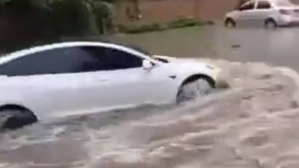 Tesla Model 3 Swimming Like Fish [Video]: सड़क पर भरा पानी तो तैरने लगी टेस्ला कार, देखें वीडियो