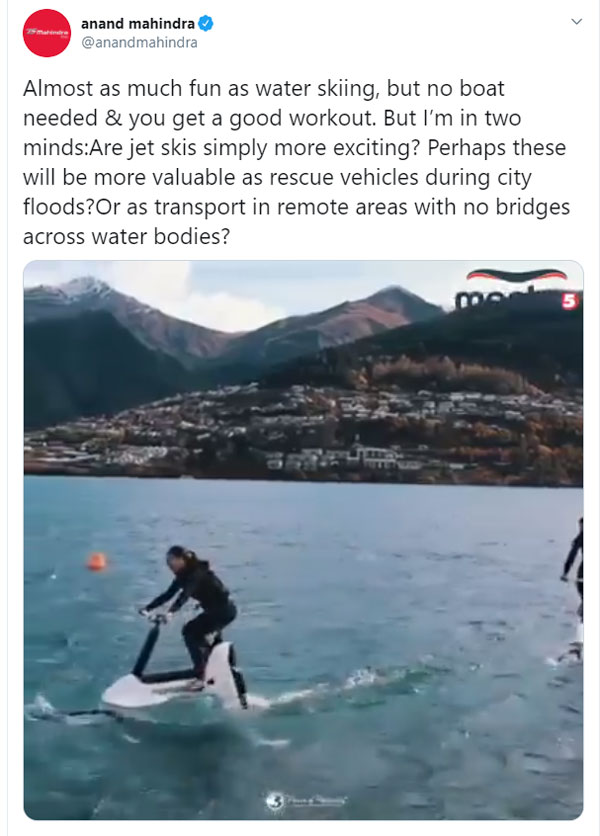 Anand Mahindra Shares Water Bicycle Video: आनंद महिंद्रा ने पानी में चलने वाली साइकिल की वीडियो की शेयर, पूछा यह सवाल