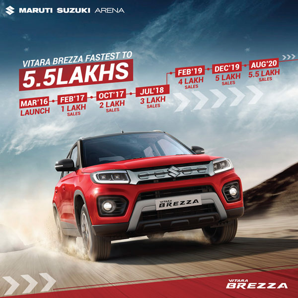 Maruti Vitara Brezza Sales Milestone: मारुति ब्रेजा ने पार किया 5.5 लाख यूनिट बिक्री का आंकड़ा