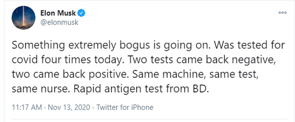 Tesla CEO Elon Musk: एलन मस्क कोरोना टेस्ट रिपोर्ट से हैं नाराज, कहा कुछ तो चल रही है गड़बड़