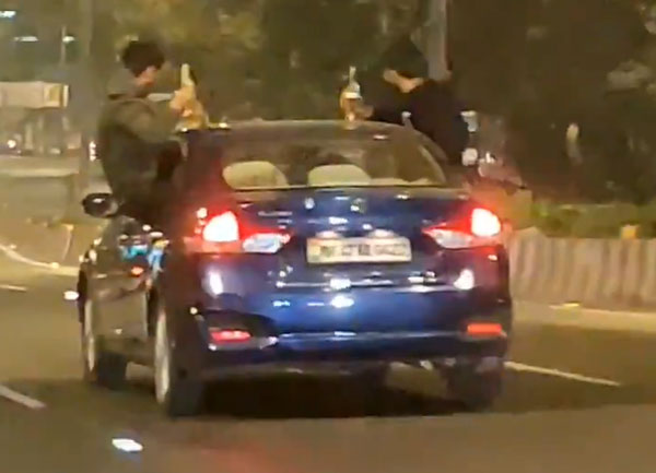 शराब पीकर 3 युवक कार से कर रहे थे खतरनाक स्टंट, वायरल हुआ वीडियो तो पुलिस ने पकड़ा