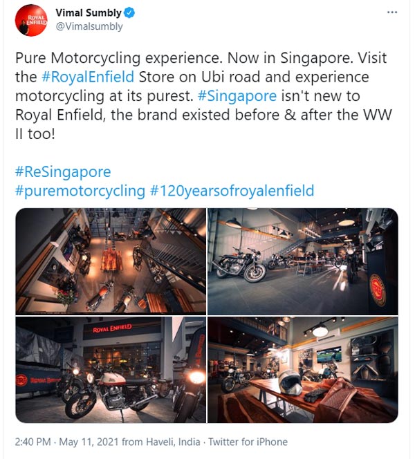 Royal Enfield ने सिंगापुर में खोला नया रिटेल स्टोर, वैश्विक बाजार में बढ़ा रही उपस्थिती