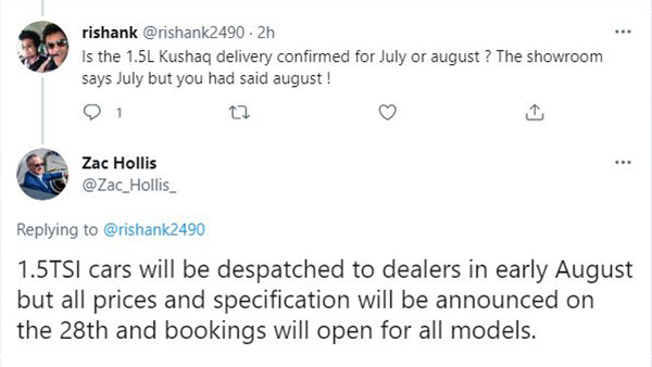 Skoda Kushaq की डिलीवरी अगस्त 2021 से होगी शुरू