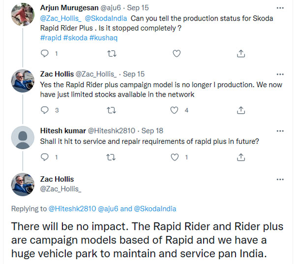 Skoda Rapid Rider Plus वेरिएंट हुआ बंद, पुराने ग्राहकों के लिए सर्विसिंग रहेगी जारी