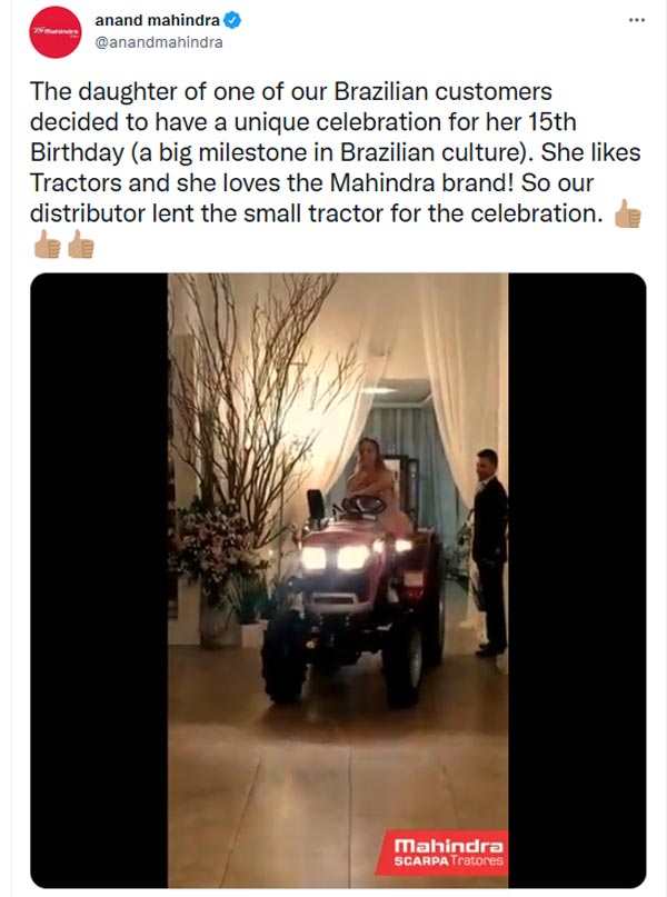 अपनी बर्थ-डे पार्टी में इस लड़की ने ट्रैक्टर से मारी एंट्री, Anand Mahindra ने शेयर किया वीडियो
