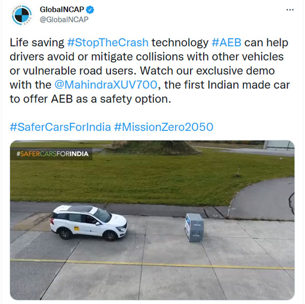 Global NCAP ने दिखाया Mahindra XUV700 का ऑटोमेटिक इमरजेंसी ब्रेकिंग सिस्टम, देखें वीडियो