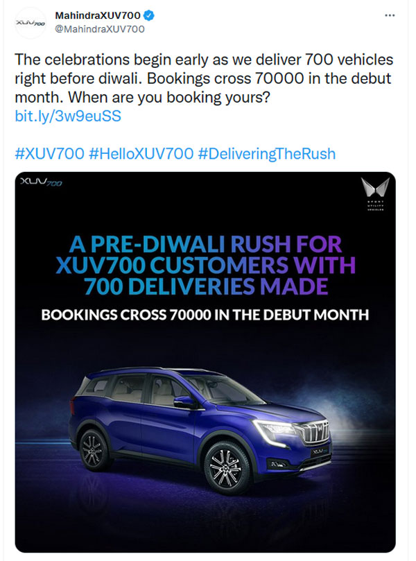Mahindra XUV700 की बुकिंग 70,000 यूनिट के पार, जानें कितने यूनिट की हुई डिलीवरी