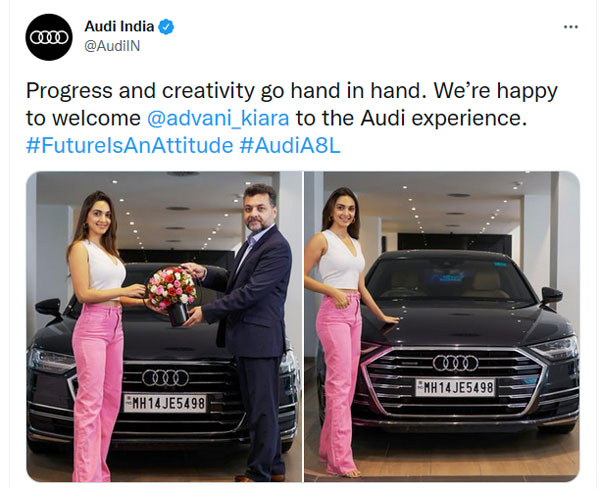 Bollywood एक्ट्रेस Kiara Advani ने खरीदी नई Audi A8 L लग्जरी सेडान, सामने आईं तस्वीरें Bollywood एक्ट्रेस Kiara Advani ने खरीदी नई Audi A8 L लग्जरी सेडान, सामने आईं तस्वीरें