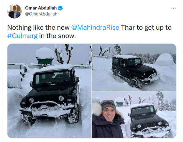 Mahindra Thar के साथ बर्फीली सड़कों पर दिखे Omar Abdullah, Anand Mahindra ने की प्रशंसा